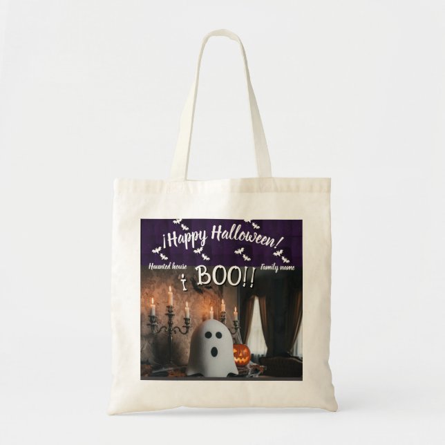 Bolso De Tela truco o trato, nombre, halloween personalizado, bo (Frente)