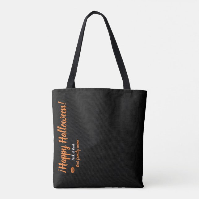 Bolso De Tela truco o trato, nombre personalizado, feliz hallowe (Reverso)