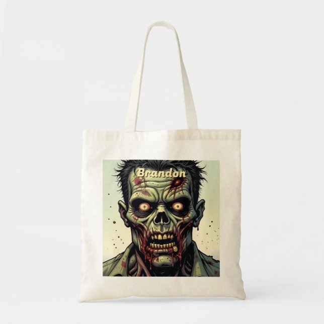 Bolso De Tela Truco o trato personalizado de Zombie Halloween (Frente)