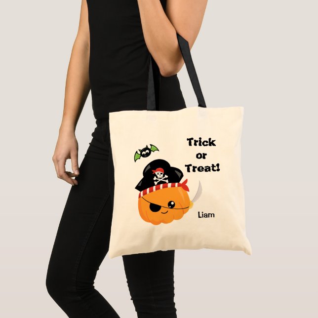 Bolso De Tela Truco o trato pirata de calabaza para Halloween (Anverso (producto))