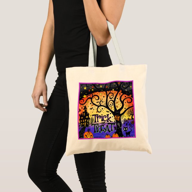 Bolso De Tela Truco o truco Diversión de Halloween (Anverso (producto))