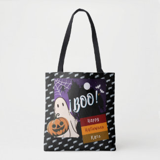 Bolso De Tela truco o truco, nombre persolalized halloween rosa