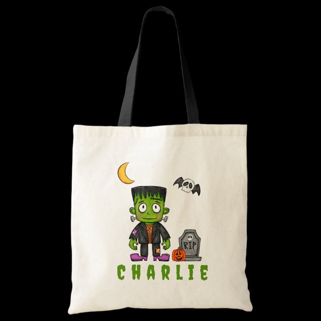 Bolso De Tela Truco personalizado de Halloween o trato Frankenst (Subido por el creador)