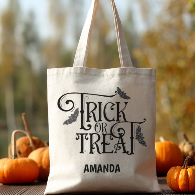 Bolso De Tela Truco personalizado o trato de Halloween (Personalized Trick or Treat Tote Bag)