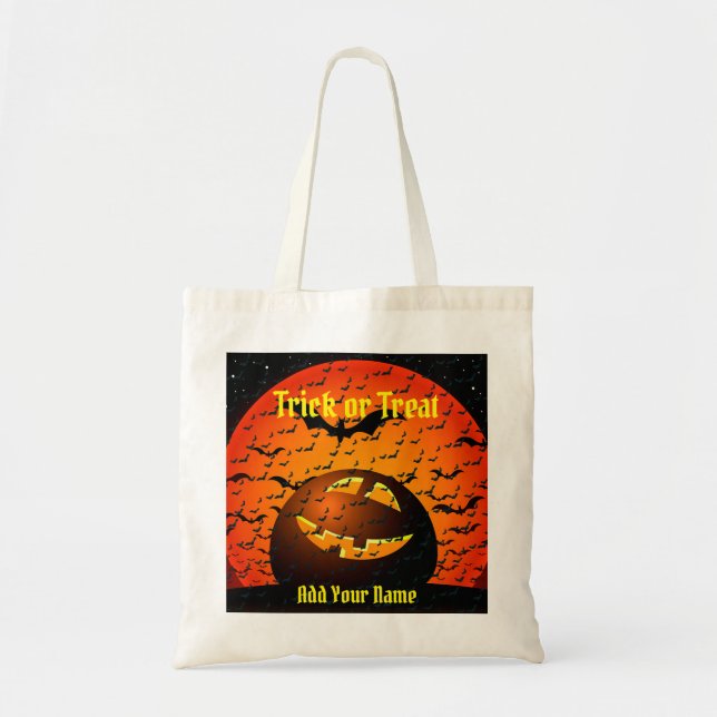 Bolso De Tela Trucos o tratamientos Feliz Halloween (Frente)