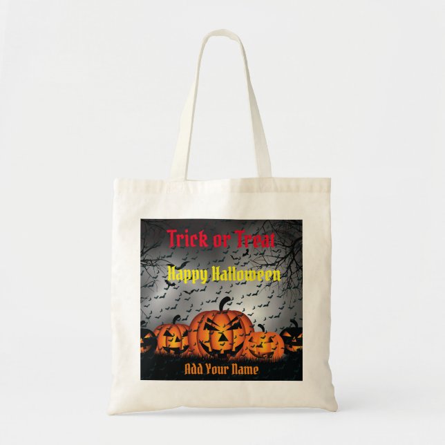 Bolso De Tela Trucos o tratamientos Feliz Halloween (Frente)