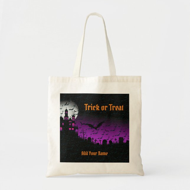 Bolso De Tela Trucos o tratamientos Feliz Halloween (Frente)