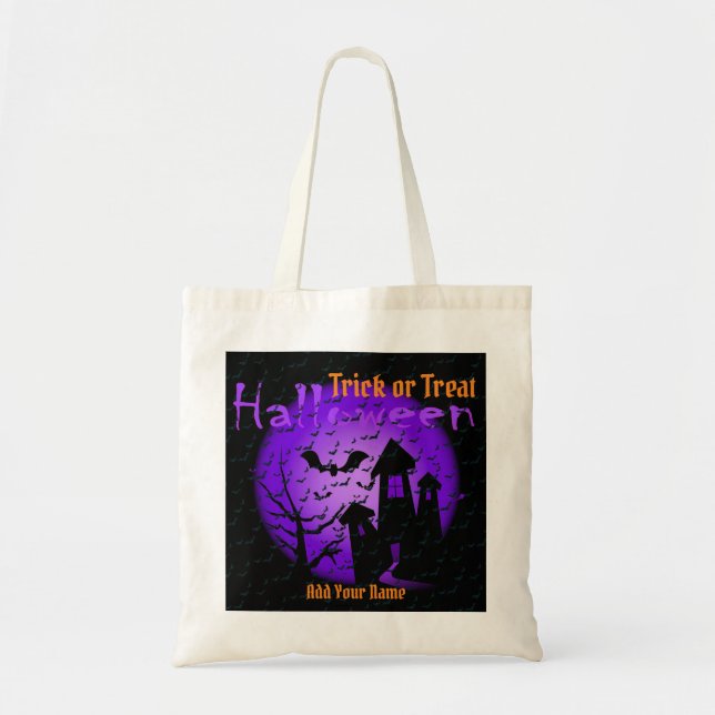 Bolso De Tela Trucos o tratamientos Feliz Halloween (Frente)