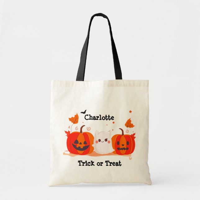 Bolso De Tela Trucos o trucos de Halloween con calabaza suave (Frente)