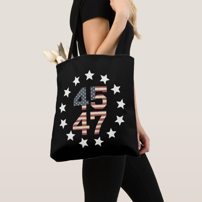 Bolso De Tela Trump 45 47 estrellas bandera estadounidense vinta (Detalle)