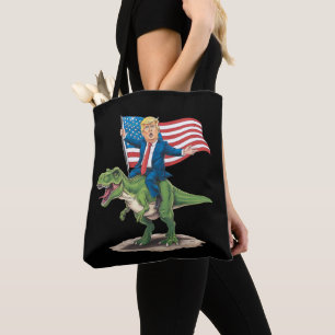 Bolso De Tela Trump montando dinosaurio T Rex USA bandera americ