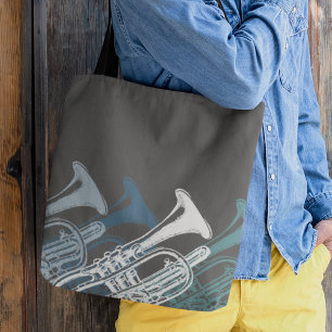 Bolso De Tela Trumpet Player Band Jazz Musician Blue