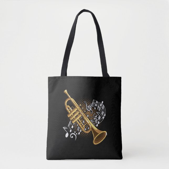 Bolso De Tela Trumpet Player Musical Notes Jazz Music Art (Anverso)