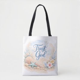 Bolso De Tela "Trust God" Coastal Beach Watercolor Christian
