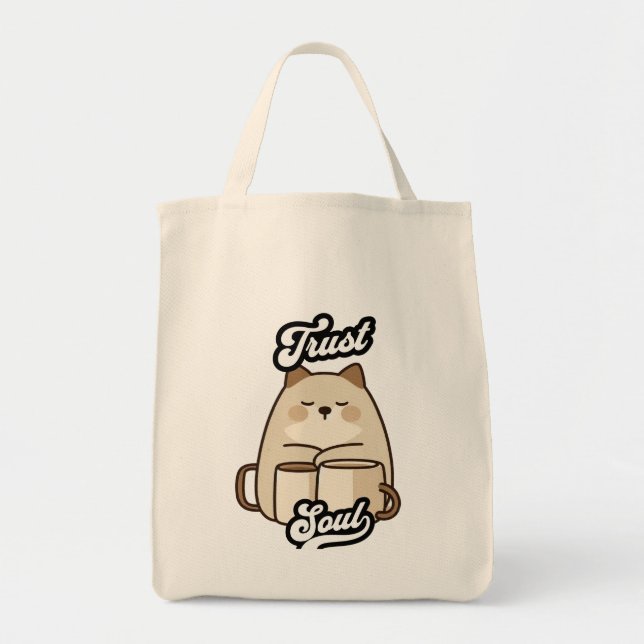 Bolso De Tela Trust Soul – Gato Kawaii y Tazas Zen (Frente)