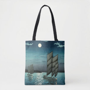 Bolso De Tela Tsuchiya Koitsu - Barcos en Shinagawa, noche