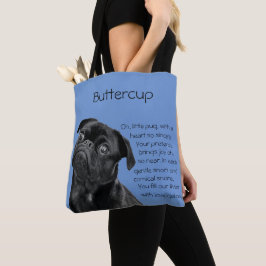 Bolso De Tela Tu foto y palabras Cachorro de Pug negro con poema