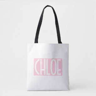 Bolso De Tela Tu Nombre   Texto Blanco en Rosa Claro