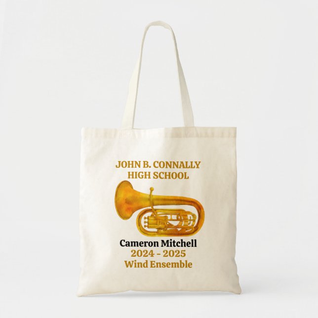 Bolso De Tela Tuba Player High School Band Gold Personalizado (Frente)