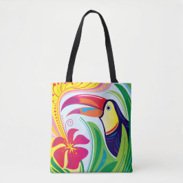 Bolso De Tela Tucán con Flor Tropical