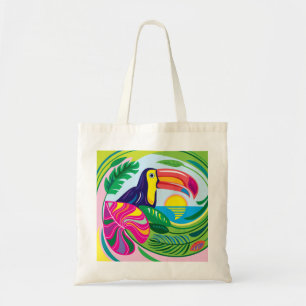 Bolso De Tela Tucán y Hojas Tropicales