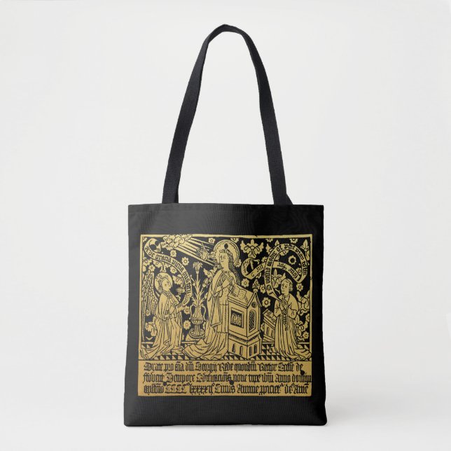 Bolso De Tela Tudor Brass Rubbing Anunciación Mary Angel (Anverso)