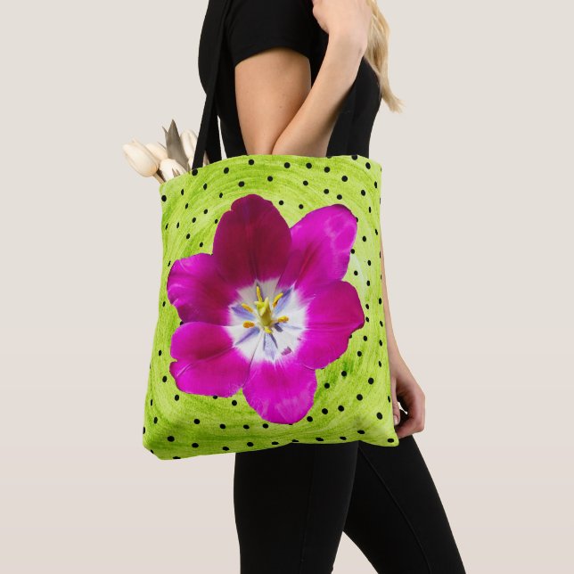 Bolso De Tela Tulip flower and polka    (Detalle)