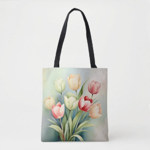Bolso De Tela Tulip Garden De Acuarela En Sage Green