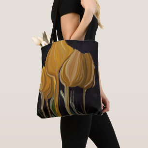 Bolso De Tela Tulipán Dorado Trio sobre Negro