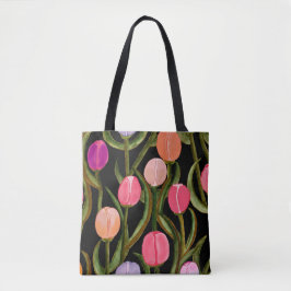 Bolso De Tela Tulipanes acuarela de primavera sobre Tote negro