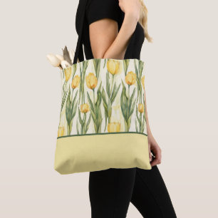 Bolso De Tela Tulipanes amarillos estilo acuarela, bloque de col