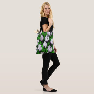 Bolso De Tela Tulipanes blancos con hojas verdes