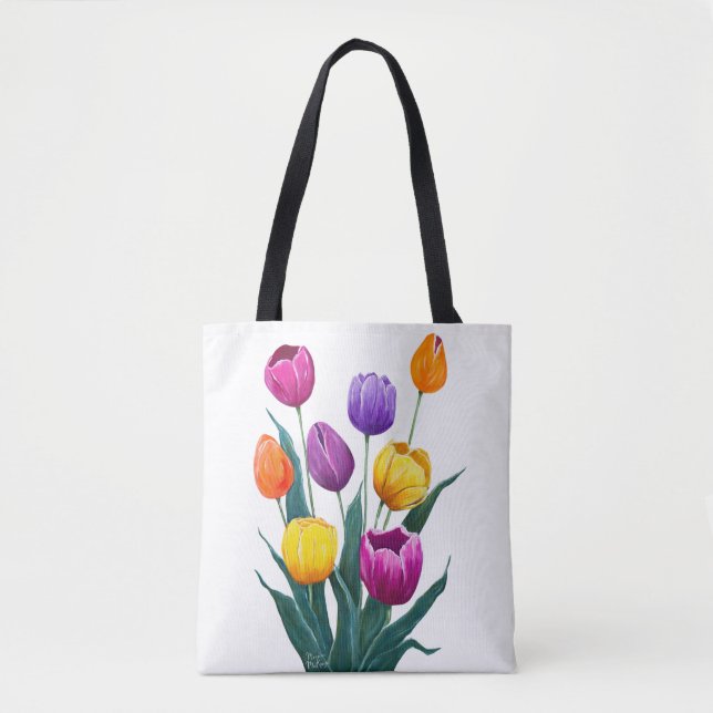 Bolso De Tela Tulipanes coloridos (Anverso)