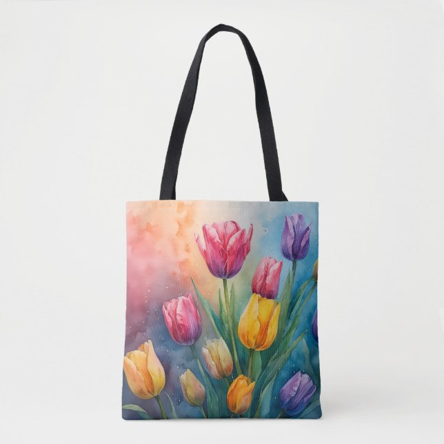 Bolso De Tela Tulipanes de acuarela de ensueño Tote Bag (Anverso)