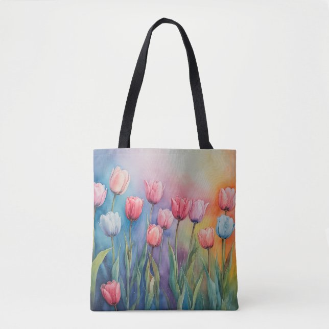 Bolso De Tela Tulipanes de la flor pastel (Anverso)