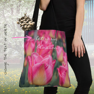 Bolso De Tela Tulipanes de primavera de estilo vintage rosa