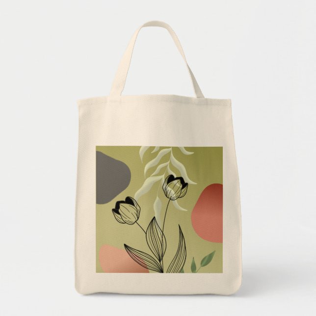 Bolso De Tela Tulipanes elegantes de arte de la línea negra en g (Frente)