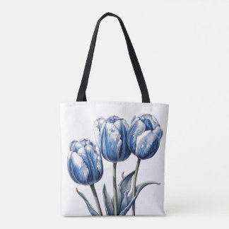 Bolso De Tela Tulipanes en azul de Delft