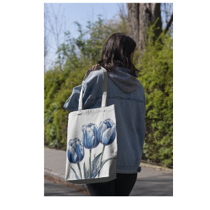 Bolso De Tela Tulipanes en azul delft