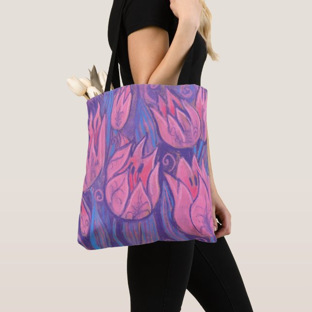 Bolso De Tela Tulipanes Funky Primavera Flores Pintado Pastel Fl (Detalle)