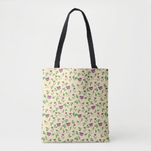 Bolso De Tela Tulipanes morados sobre fondo amarillo