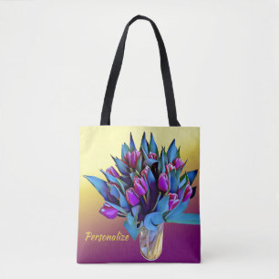 Bolso De Tela Tulipanes púrpuros de color de agua personalizado
