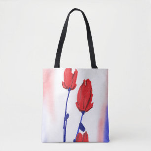 Bolso De Tela Tulipanes rojos con azul