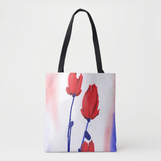 Bolso De Tela Tulipanes rojos con azul (Anverso)