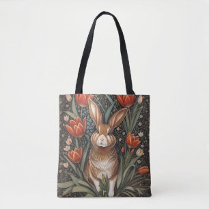 Bolso De Tela Tulipanes rojos de conejo marrón William Morris in