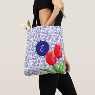 Bolso De Tela Tulipanes rojos elegantes Floral de primavera Mono