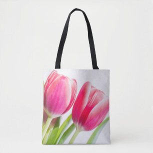 Bolso De Tela Tulipanes rosados con foto de hojas verdes