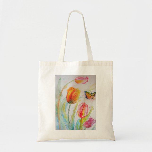 Bolso De Tela Tulipanes rosados Tulipanes Watercolor Tote Bag (Frente)