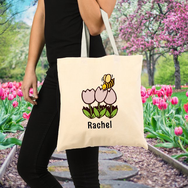 Bolso De Tela Tulipanes y abejas con nombre personalizado jardin (Subido por el creador)