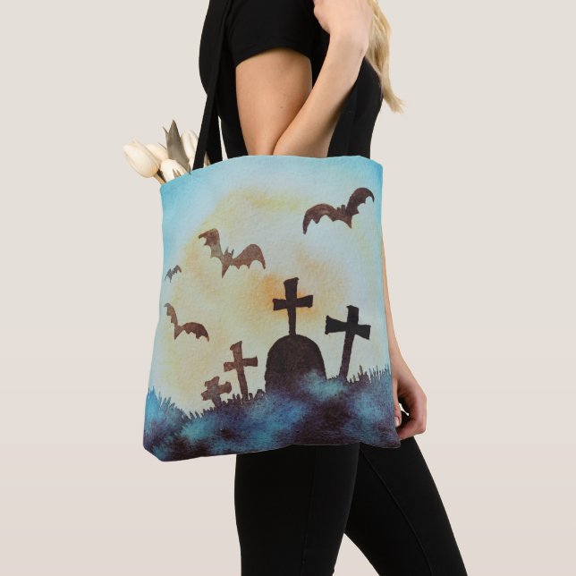 Bolso De Tela Tumbas de cementerio divertidos cruzan Halloween d (Detalle)